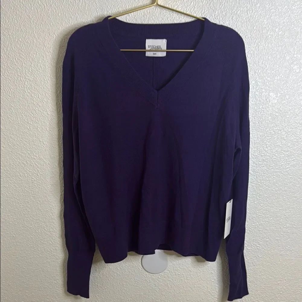 Stitches + Stripes-Purple (eggpant) V-NeckโSweater Classic Knit- Small